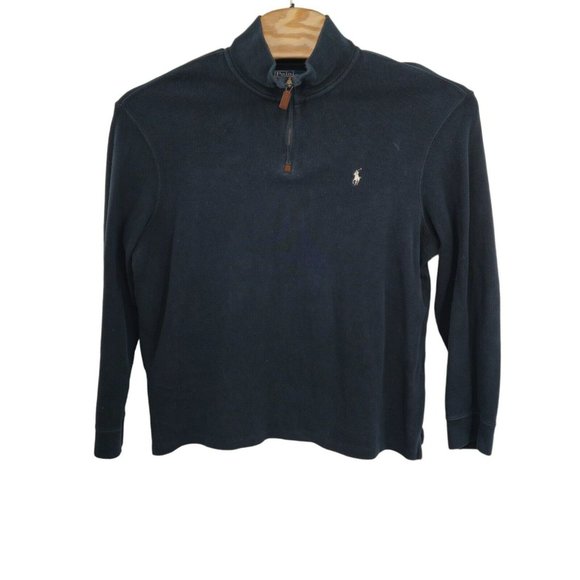 Polo Ralph Lauren Quarter Zip Men's XL‎ Black Cotton Pullover Sweater Pony VTG - Picture 1 of 8
